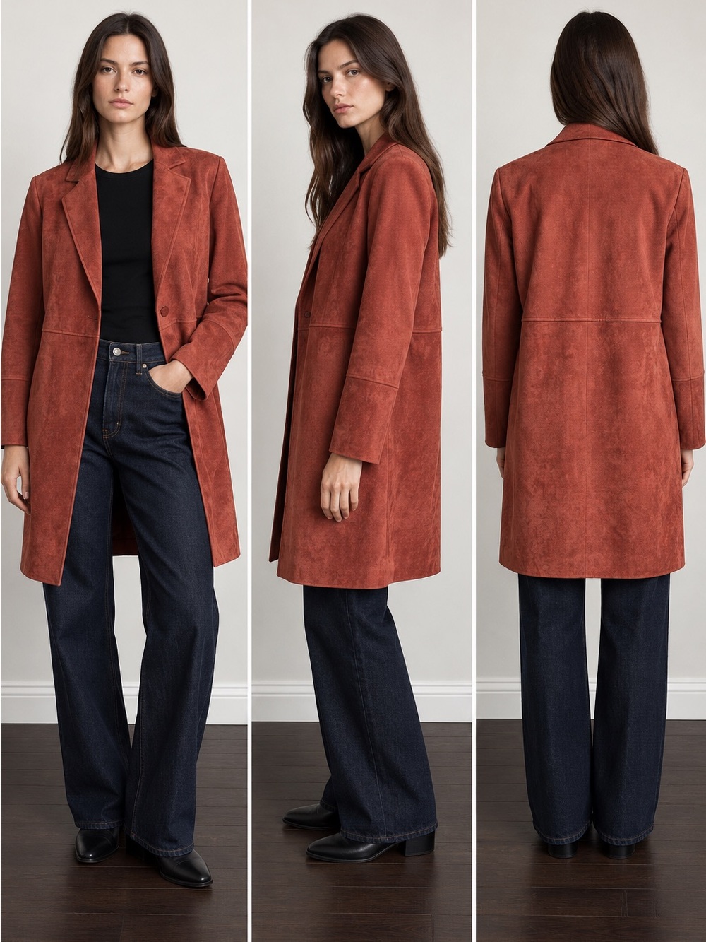 Premise Faux Suede Longline Blazer Coat Rust Orange Size M